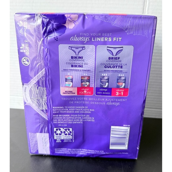 Always Anti-Bunch Xtra Protection Daily Liners Xtra Long Length Absorb, 92 Count - Picture 2 of 3